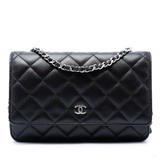 Second hand Chanel WOC Lambskin Leather Quilted Flap Crossbody Black - Tabita Bags