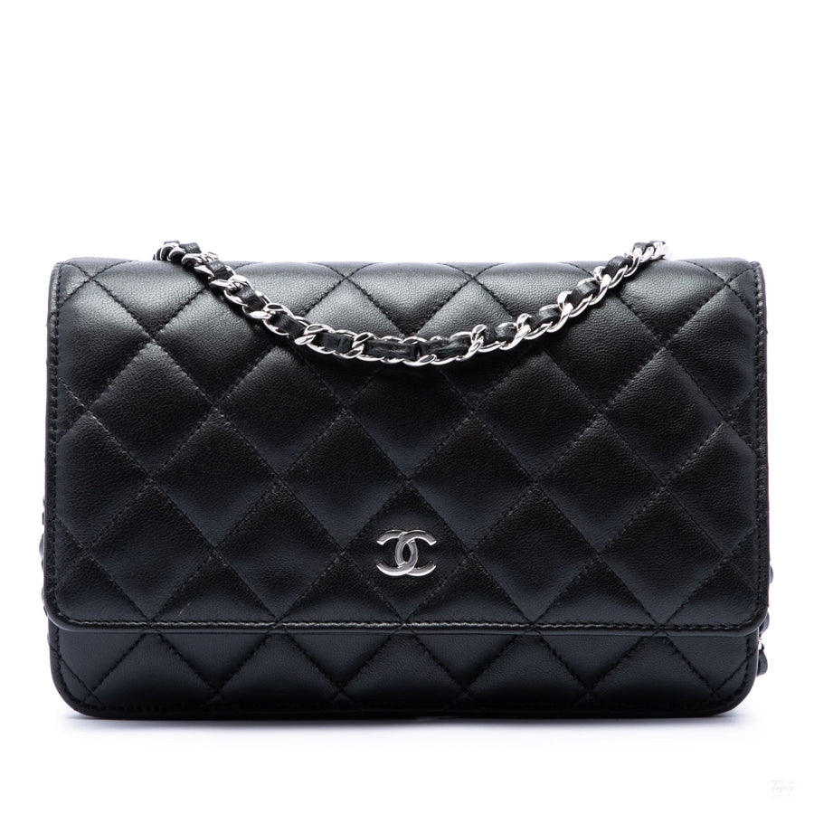 Second hand Chanel WOC Lambskin Leather Quilted Flap Crossbody Black - Tabita Bags