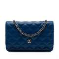 Second hand Chanel WOC Lambskin Leather Quilted Flap Crossbody Blue - Tabita Bags