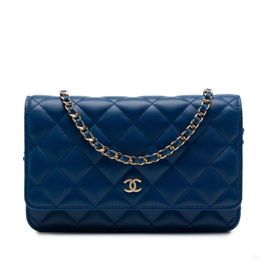 Second hand Chanel WOC Lambskin Leather Quilted Flap Crossbody Blue - Tabita Bags