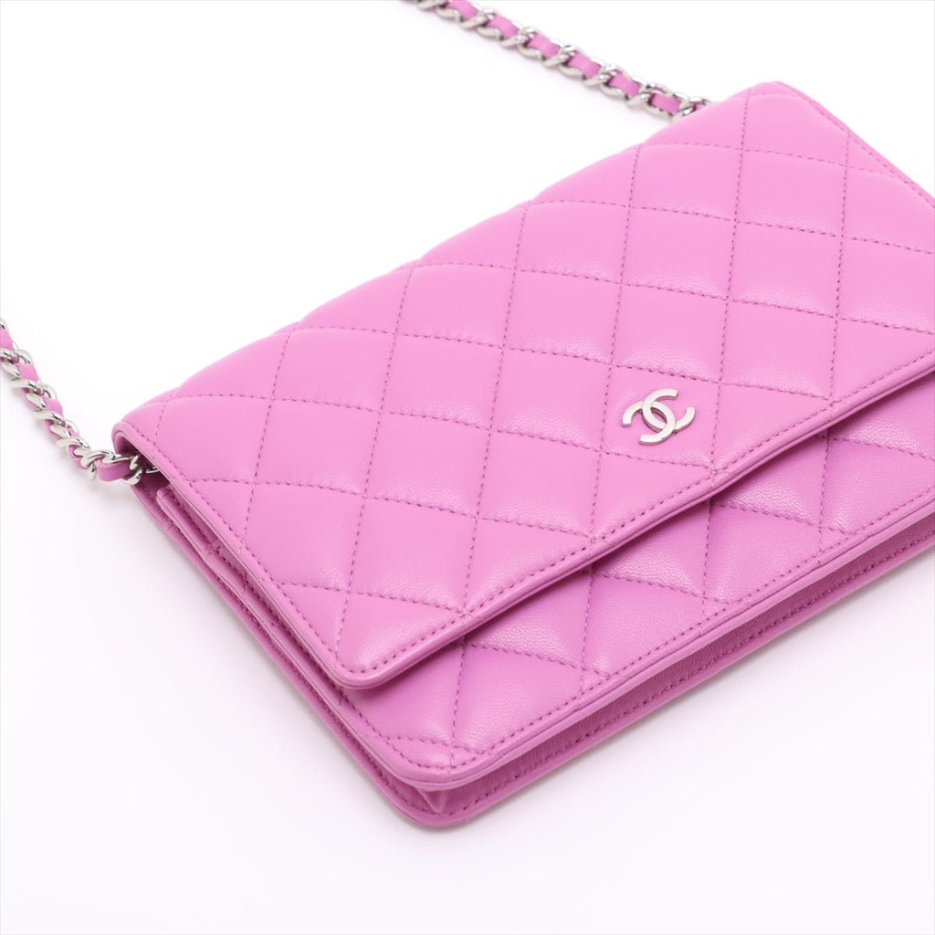 Second hand Chanel WOC Lambskin Leather Quilted Flap Crossbody Pink - Tabita Bags