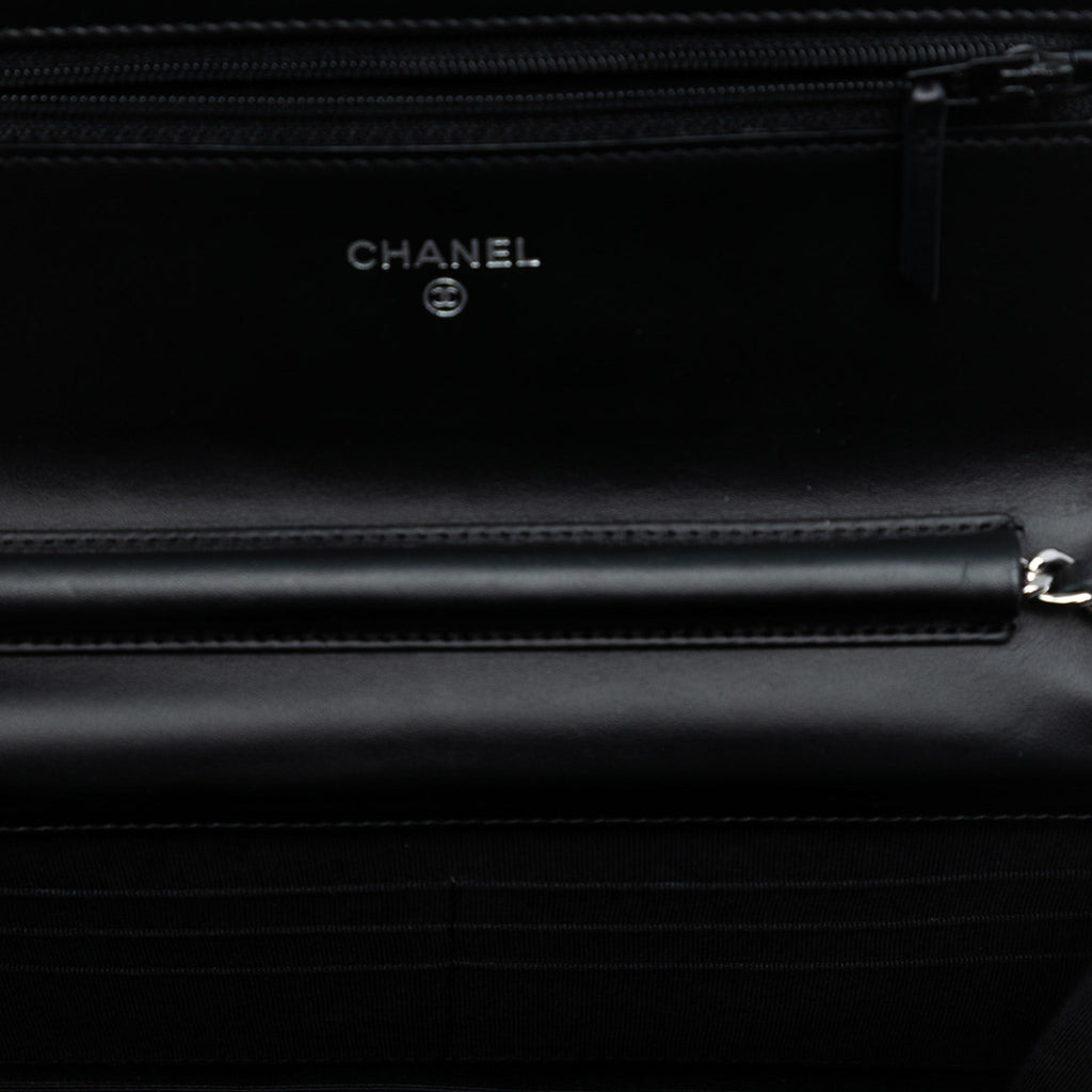 Second hand Chanel WOC Patent Leather Quilted Flap Crossbody Black - Tabita Bags