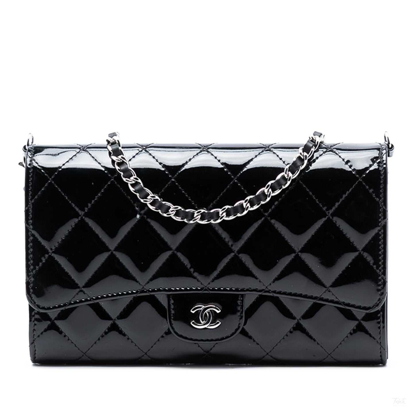 Second hand Chanel WOC Patent Leather Quilted Flap Crossbody Black - Tabita Bags