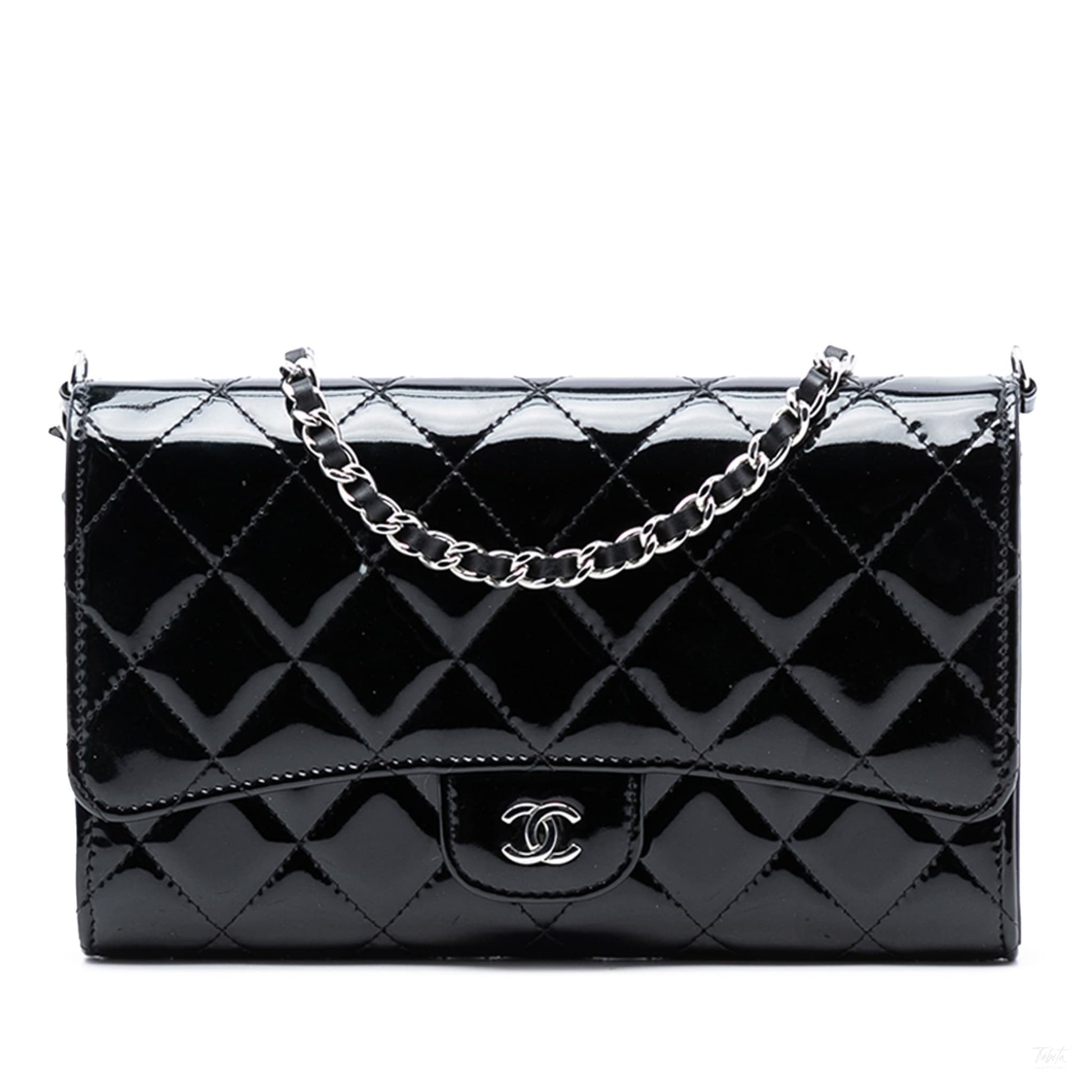 Second hand Chanel WOC Patent Leather Quilted Flap Crossbody Black - Tabita Bags