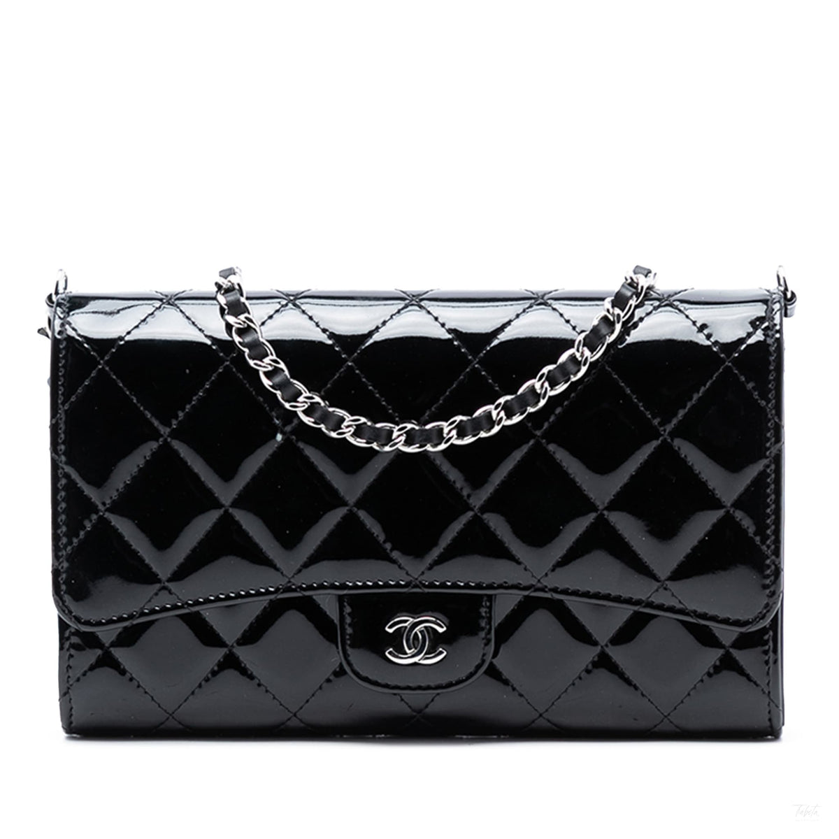 Second hand Chanel WOC Patent Leather Quilted Flap Crossbody Black - Tabita Bags