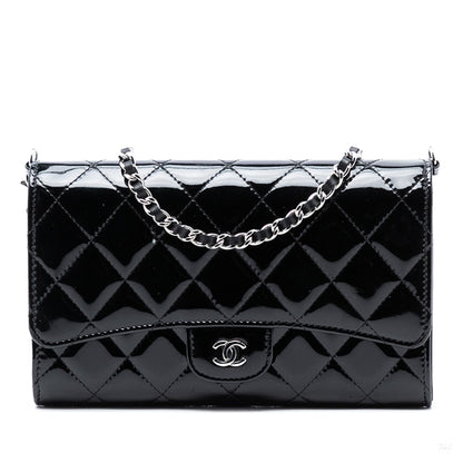 Second hand Chanel WOC Patent Leather Quilted Flap Crossbody Black - Tabita Bags