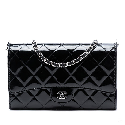 Second hand Chanel WOC Patent Leather Quilted Flap Crossbody Black - Tabita Bags