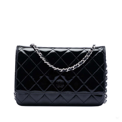 Second hand Chanel WOC Patent Leather Quilted Flap Crossbody Black - Tabita Bags