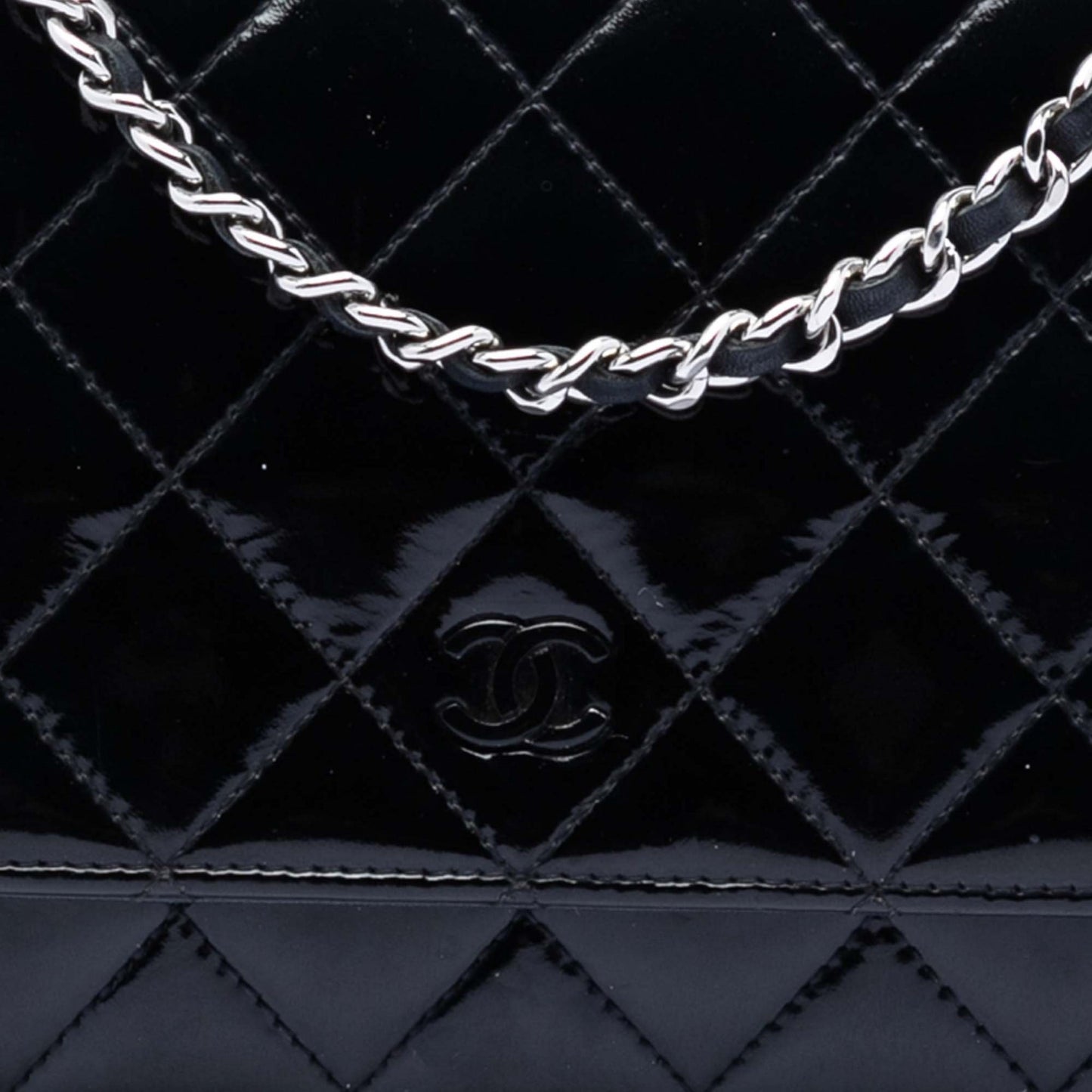 Second hand Chanel WOC Patent Leather Quilted Flap Crossbody Black - Tabita Bags