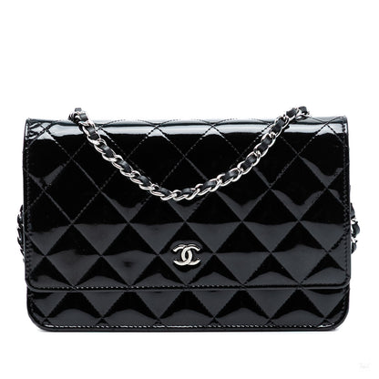 Second hand Chanel WOC Patent Leather Quilted Flap Crossbody Black - Tabita Bags