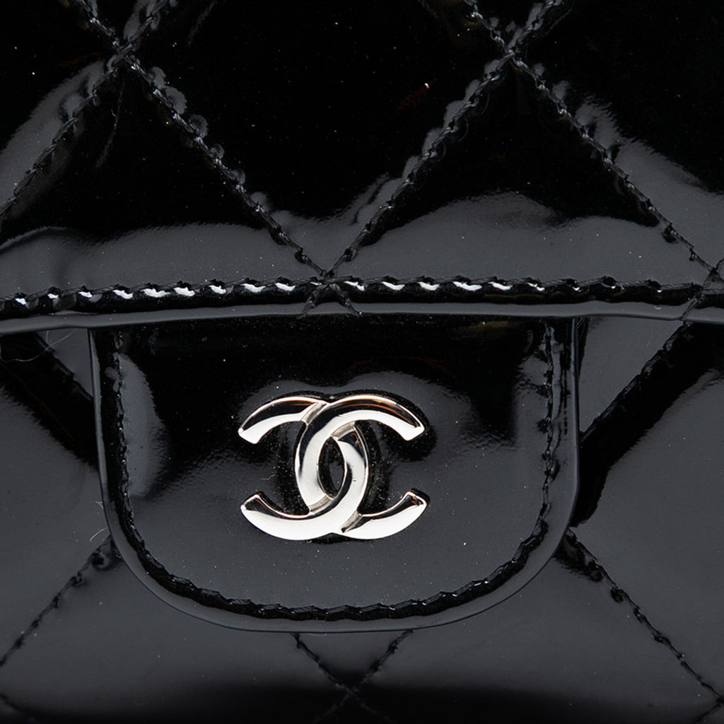 Second hand Chanel WOC Patent Leather Quilted Flap Crossbody Black - Tabita Bags
