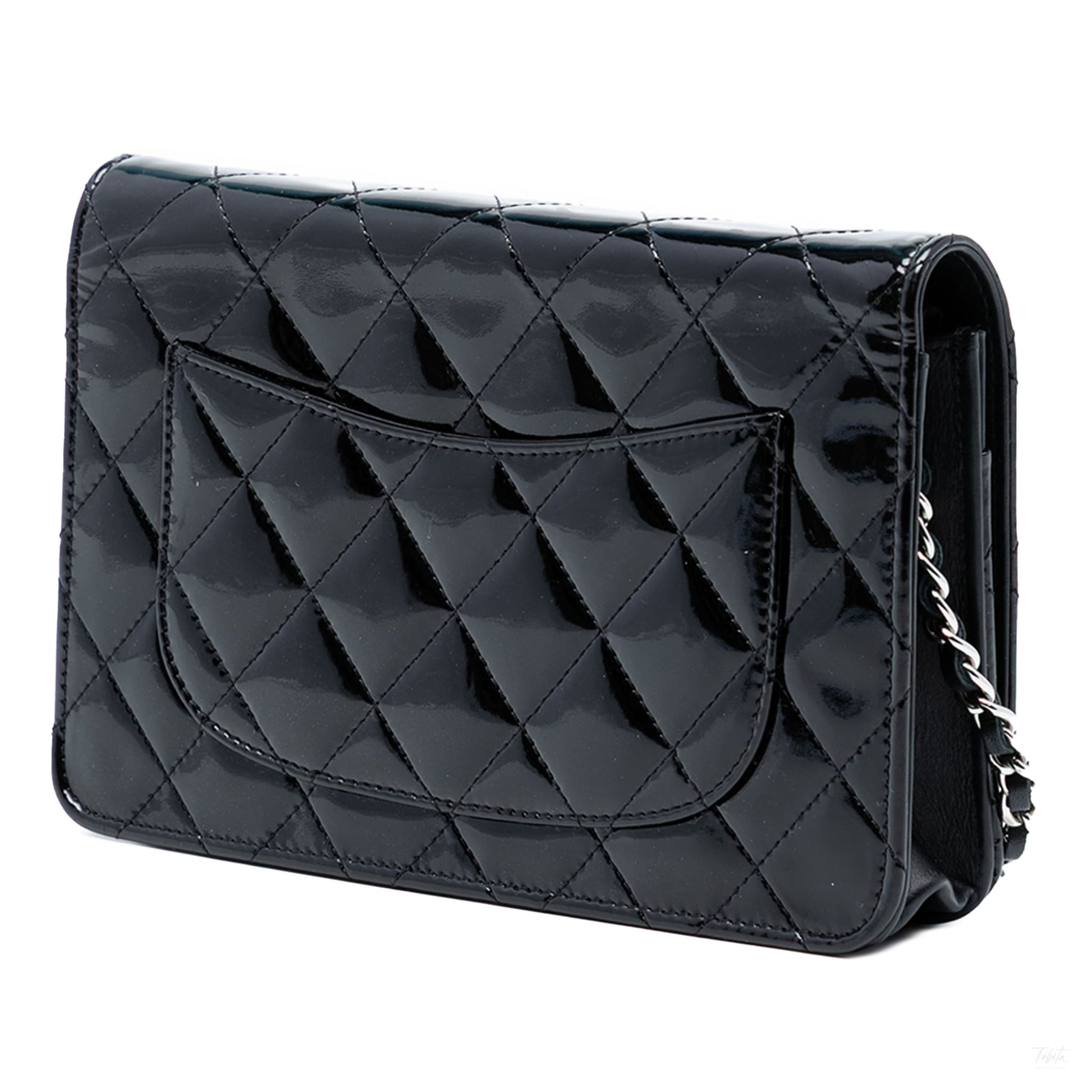 Second hand Chanel WOC Patent Leather Quilted Flap Crossbody Black - Tabita Bags