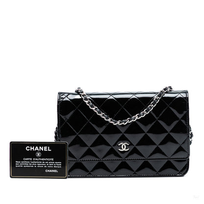 Second hand Chanel WOC Patent Leather Quilted Flap Crossbody Black - Tabita Bags