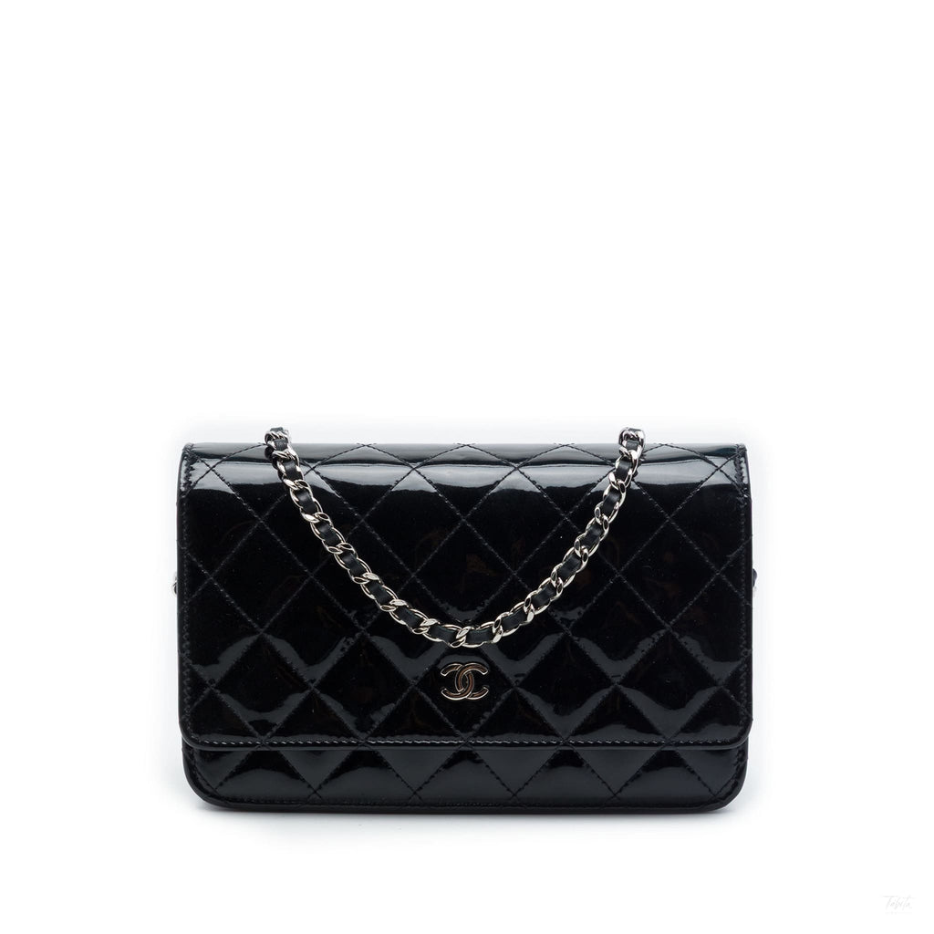 Second hand Chanel WOC Patent Leather Quilted Flap Crossbody Black - Tabita Bags