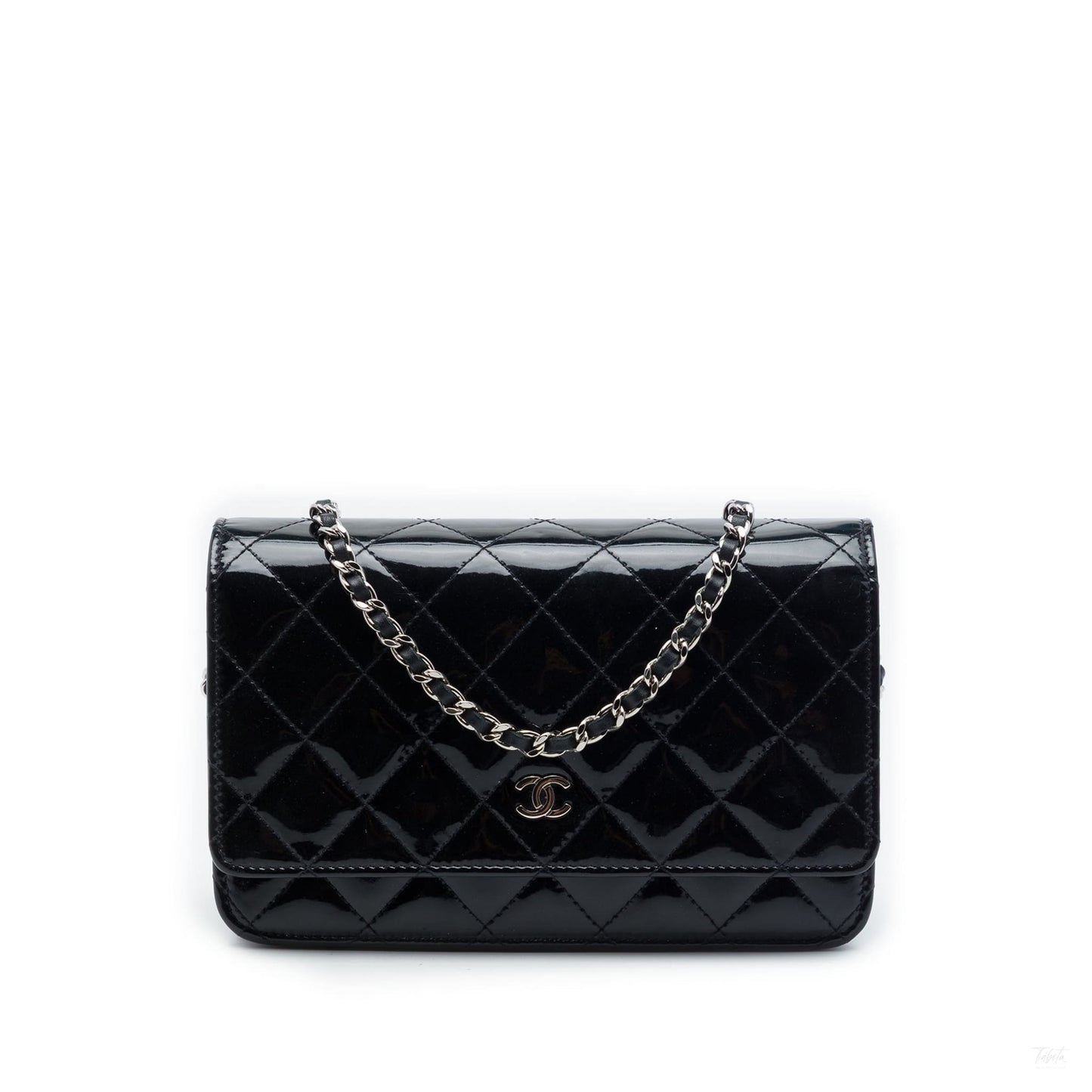 Second hand Chanel WOC Patent Leather Quilted Flap Crossbody Black - Tabita Bags
