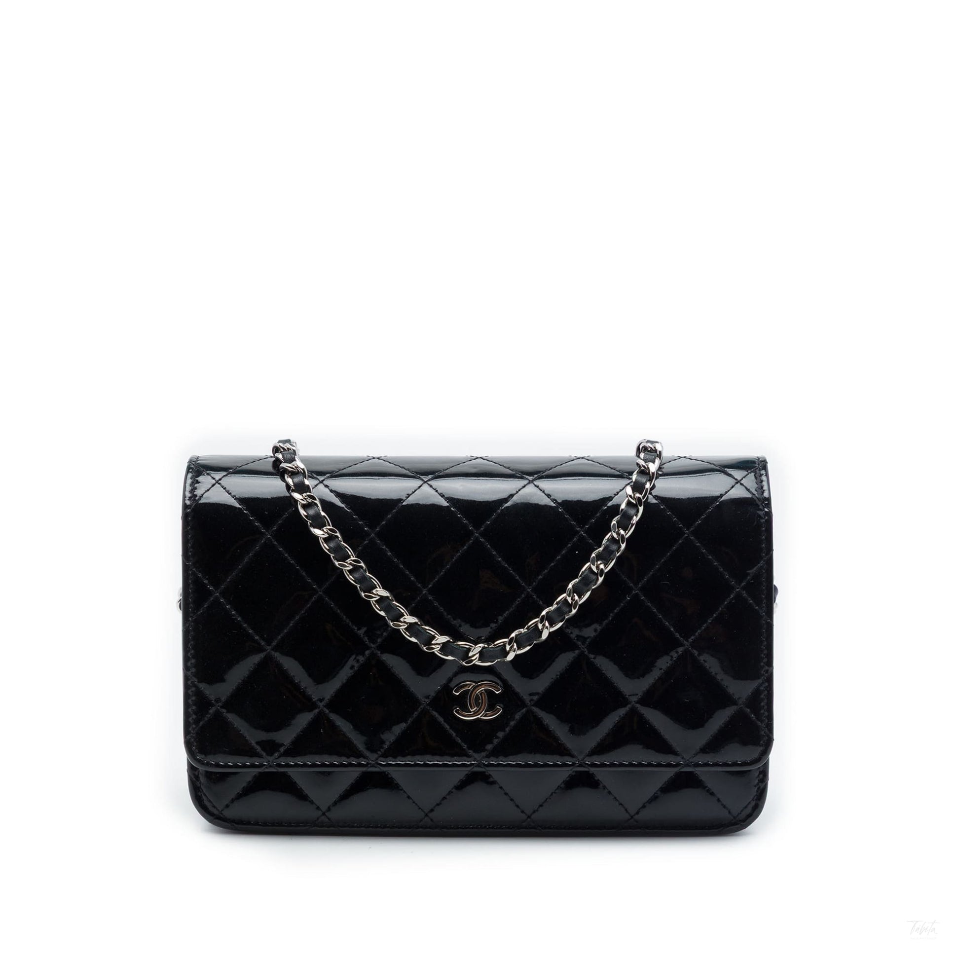 Second hand Chanel WOC Patent Leather Quilted Flap Crossbody Black - Tabita Bags
