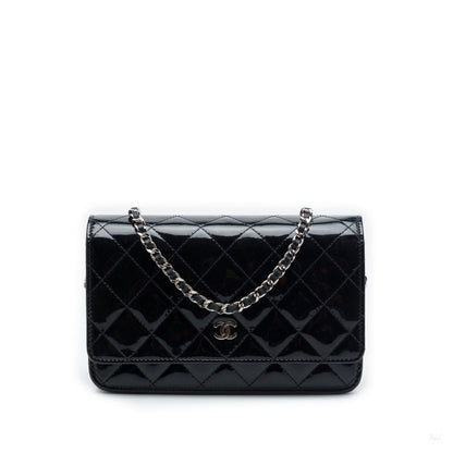 Second hand Chanel WOC Patent Leather Quilted Flap Crossbody Black - Tabita Bags