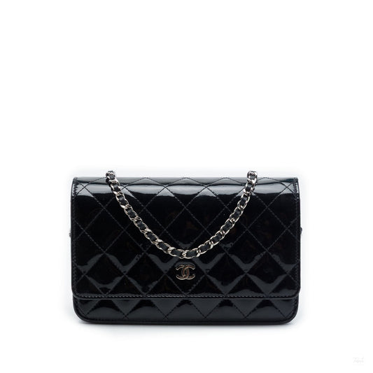 Second hand Chanel WOC Patent Leather Quilted Flap Crossbody Black - Tabita Bags