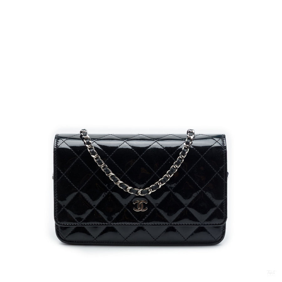 Second hand Chanel WOC Patent Leather Quilted Flap Crossbody Black - Tabita Bags