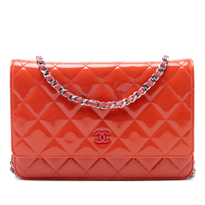 Second hand Chanel WOC Patent Leather Quilted Flap Crossbody Orange - Tabita Bags