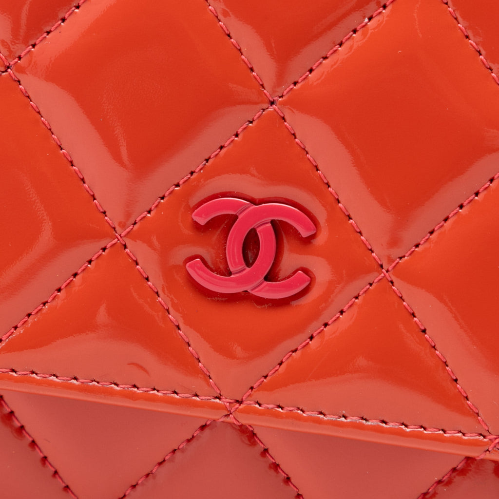 Second hand Chanel WOC Patent Leather Quilted Flap Crossbody Orange - Tabita Bags