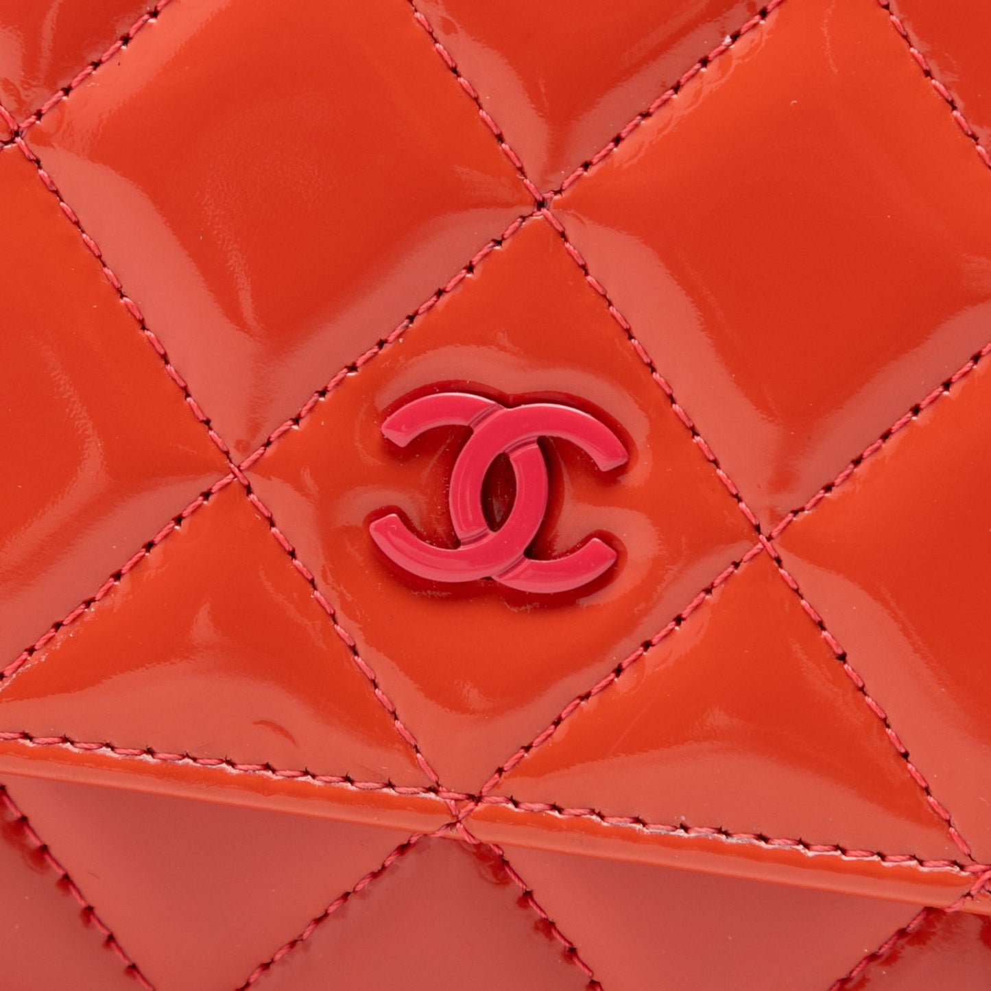 Second hand Chanel WOC Patent Leather Quilted Flap Crossbody Orange - Tabita Bags