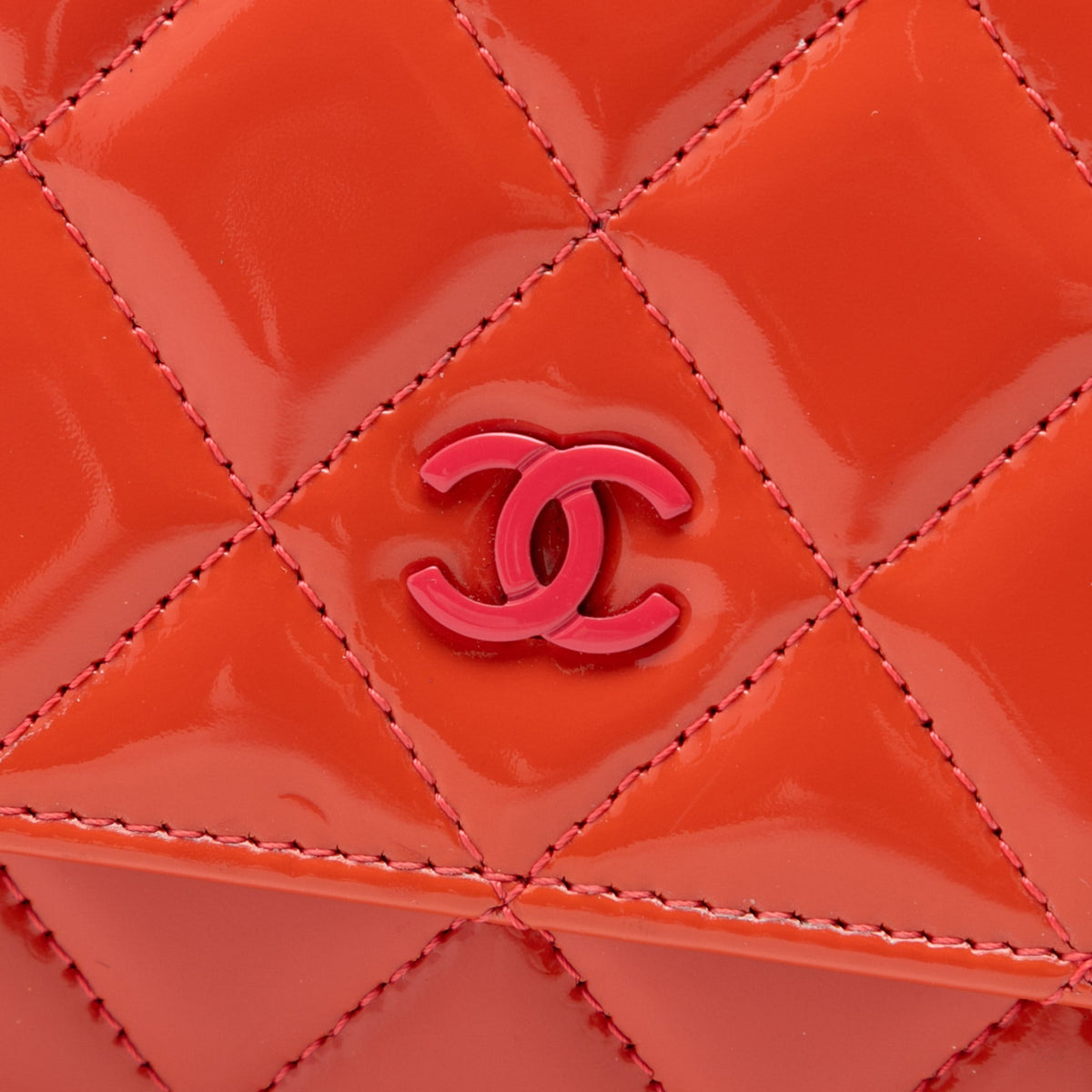 Second hand Chanel WOC Patent Leather Quilted Flap Crossbody Orange - Tabita Bags