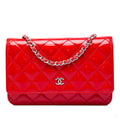 Second hand Chanel WOC Patent Leather Quilted Flap Crossbody Red - Tabita Bags