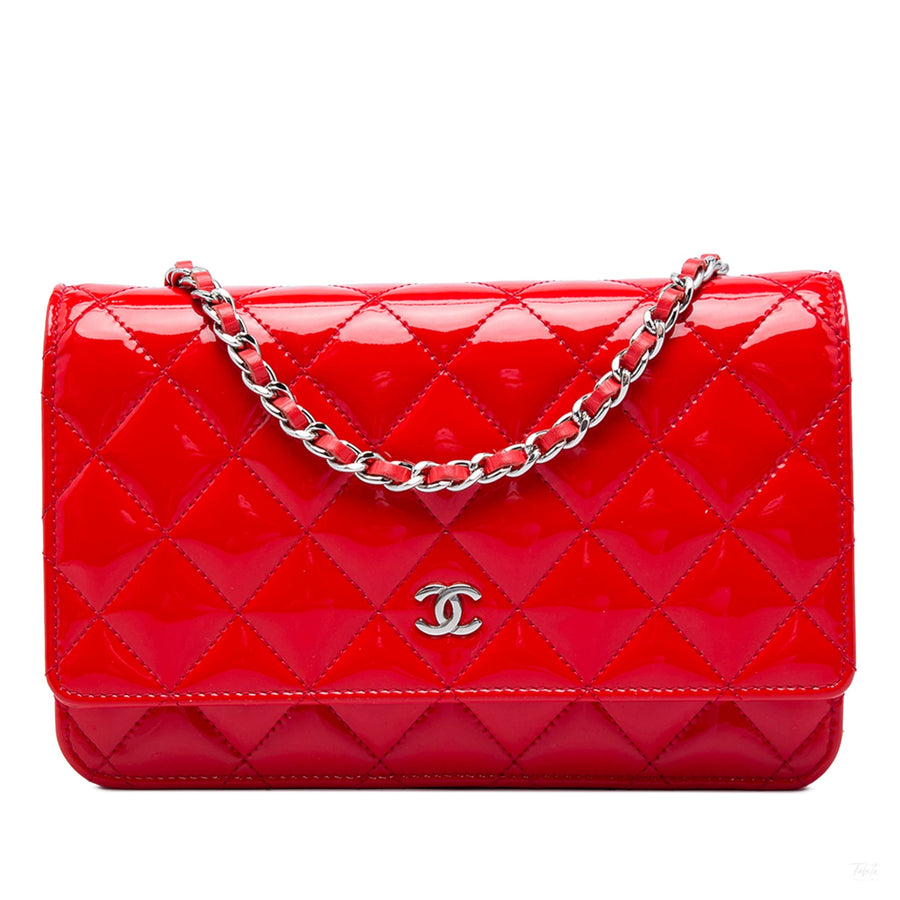 Second hand Chanel WOC Patent Leather Quilted Flap Crossbody Red - Tabita Bags