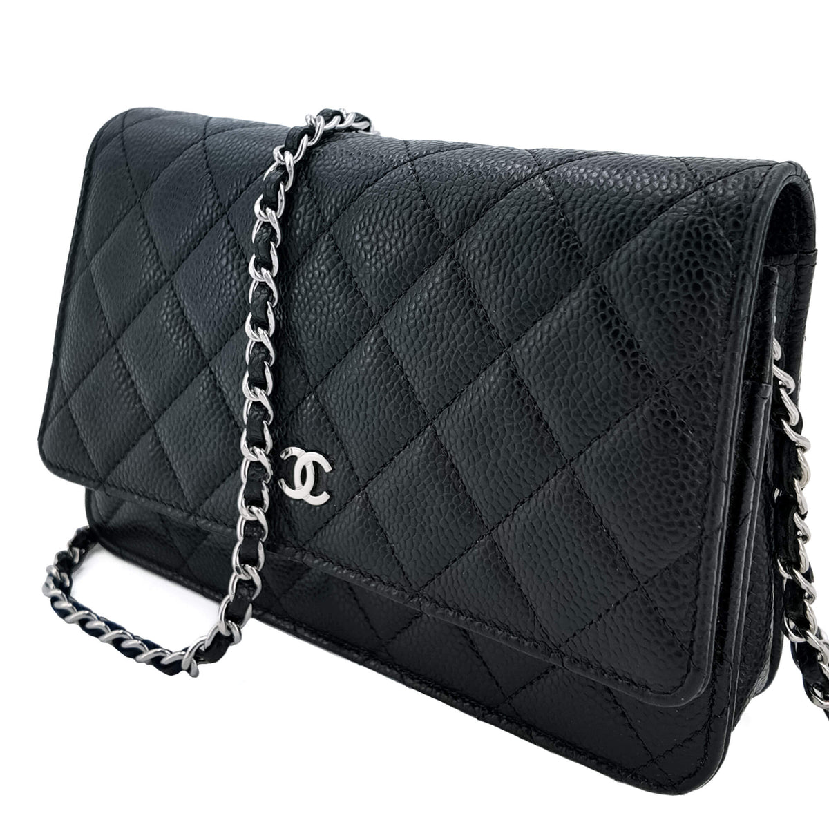 Second hand Chanel WOC Quilted Caviar Leather 2 - Ways Flap Bag Black - Tabita Bags