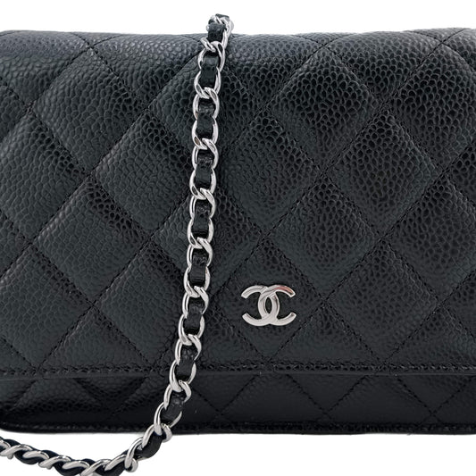 Second hand Chanel WOC Quilted Caviar Leather 2 - Ways Flap Bag Black - Tabita Bags