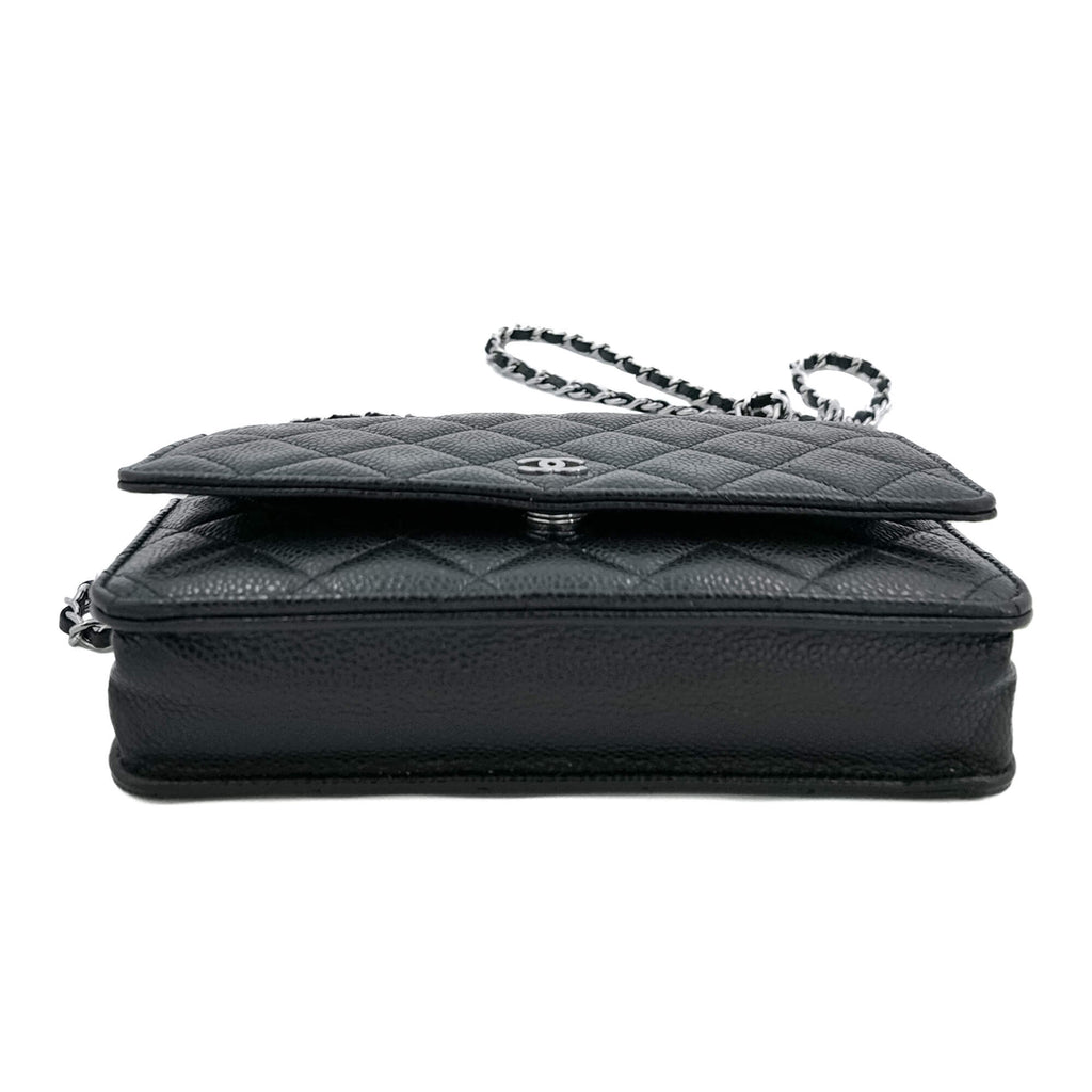 Second hand Chanel WOC Quilted Caviar Leather 2 - Ways Flap Bag Black - Tabita Bags