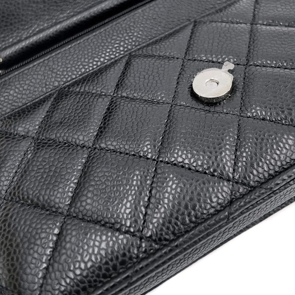 Second hand Chanel WOC Quilted Caviar Leather 2 - Ways Flap Bag Black - Tabita Bags