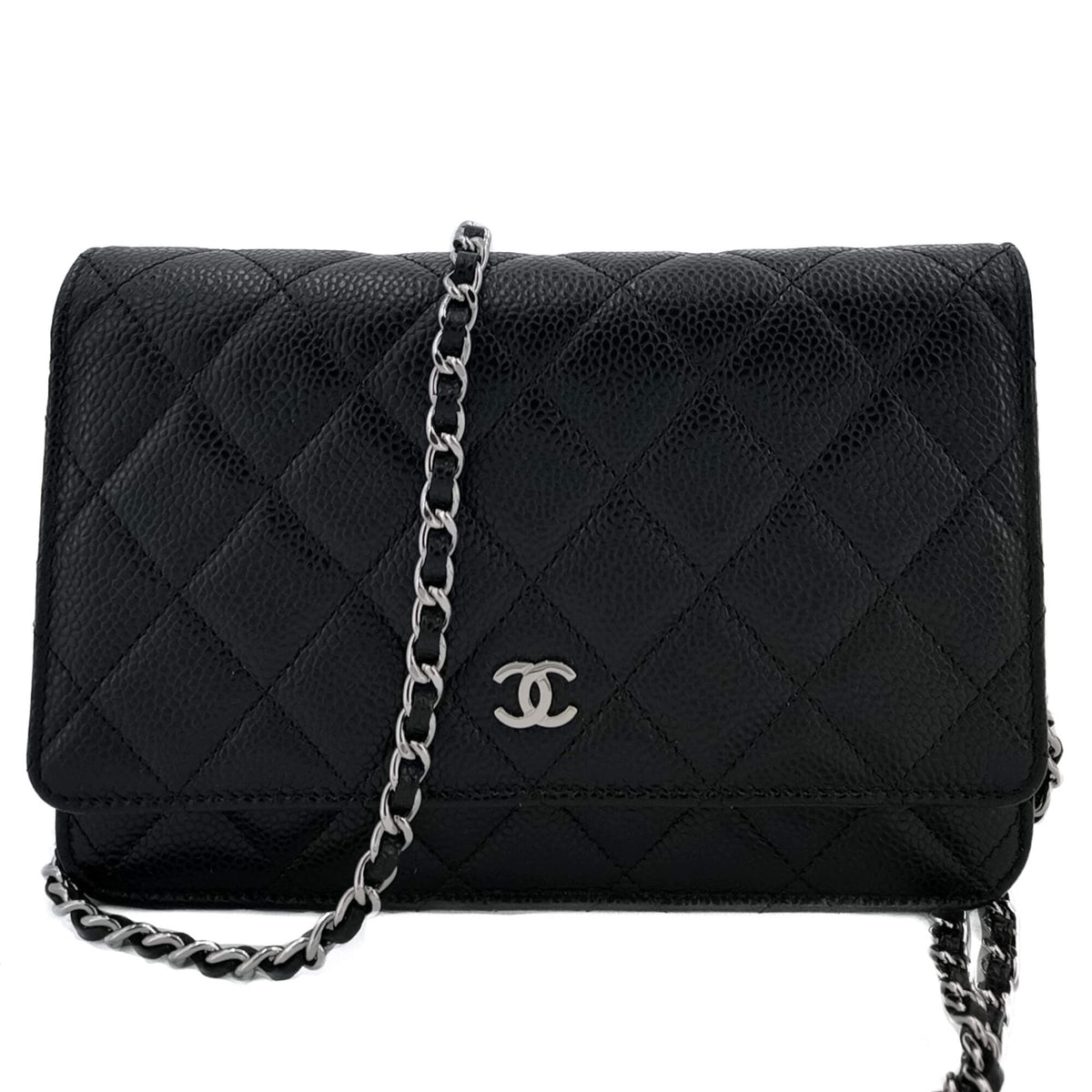 Second hand Chanel WOC Quilted Caviar Leather 2 - Ways Flap Bag Black - Tabita Bags