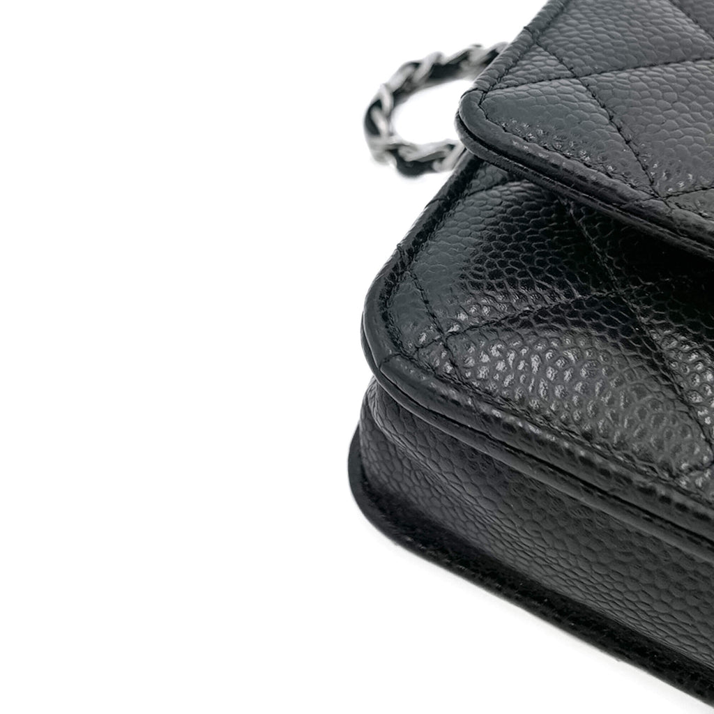 Second hand Chanel WOC Quilted Caviar Leather 2 - Ways Flap Bag Black - Tabita Bags