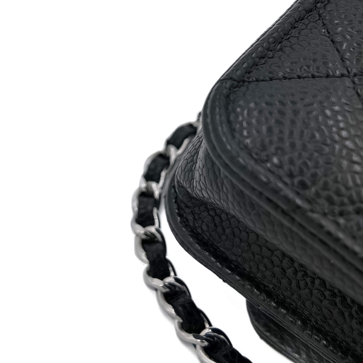 Second hand Chanel WOC Quilted Caviar Leather 2 - Ways Flap Bag Black - Tabita Bags