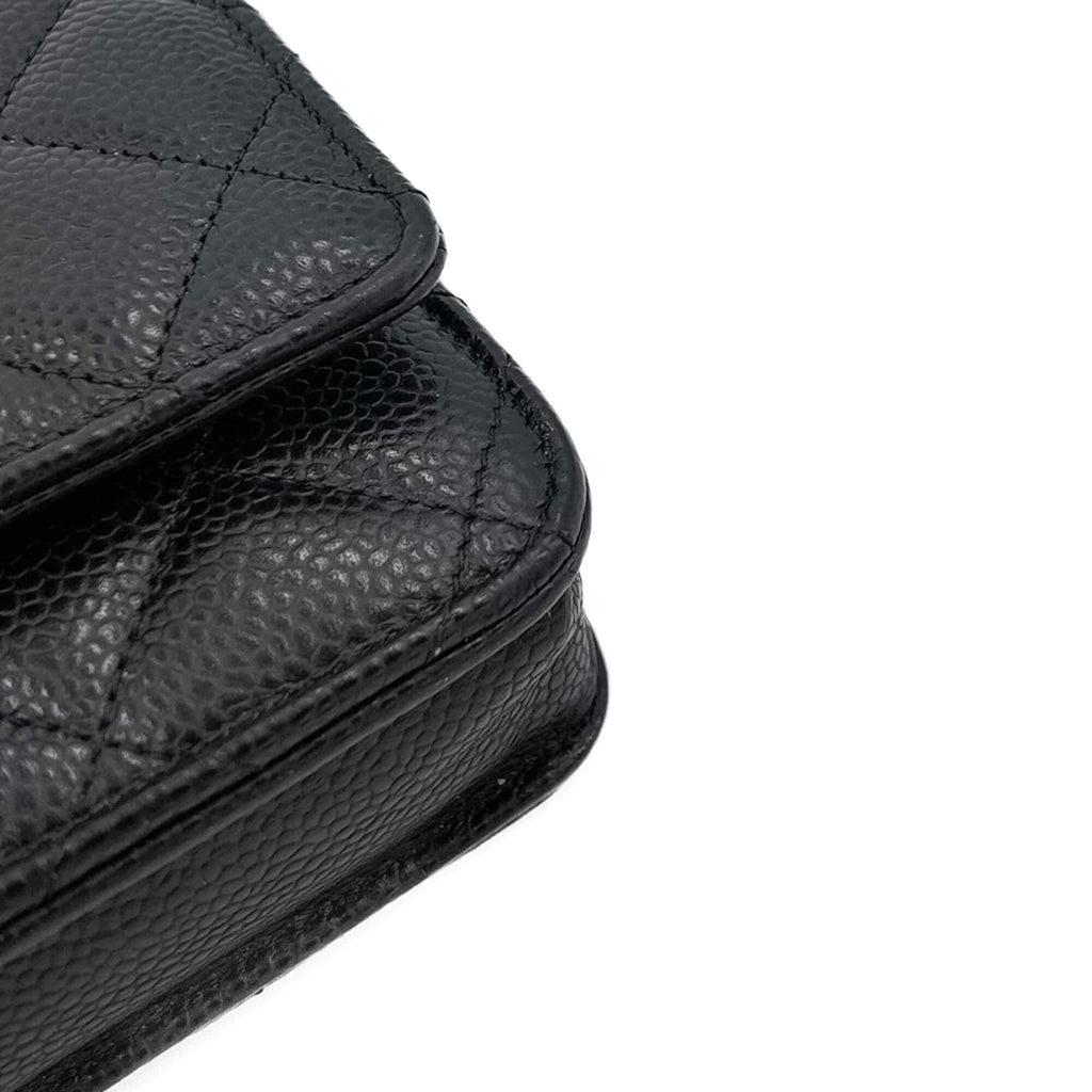 Second hand Chanel WOC Quilted Caviar Leather 2 - Ways Flap Bag Black - Tabita Bags