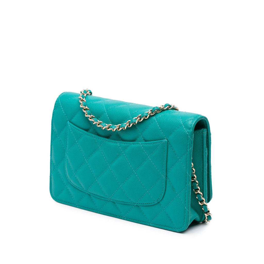 Second hand Chanel WOC Quilted Caviar Leather 2 - Ways Flap Bag Green - Tabita Bags