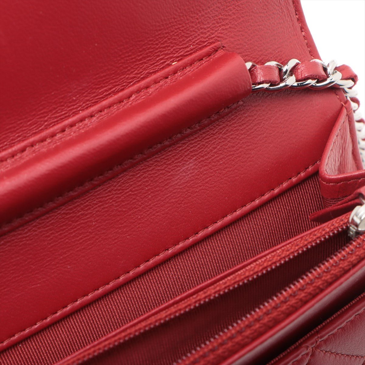 Second hand Chanel WOC Quilted Lambskin Leather 2 - Ways Flap Crossbody Raspberry Red - Tabita Bags
