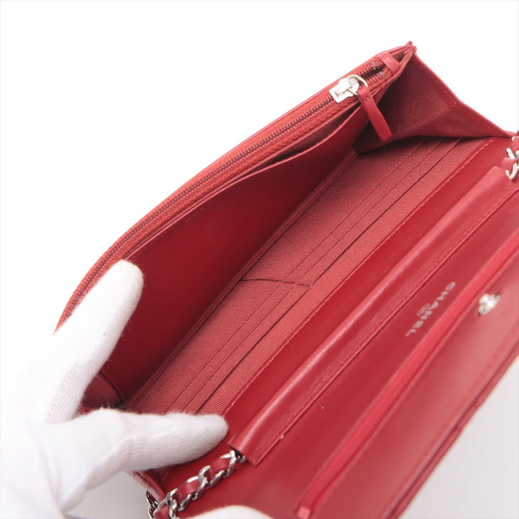 Second hand Chanel WOC Quilted Lambskin Leather 2 - Ways Flap Crossbody Raspberry Red - Tabita Bags