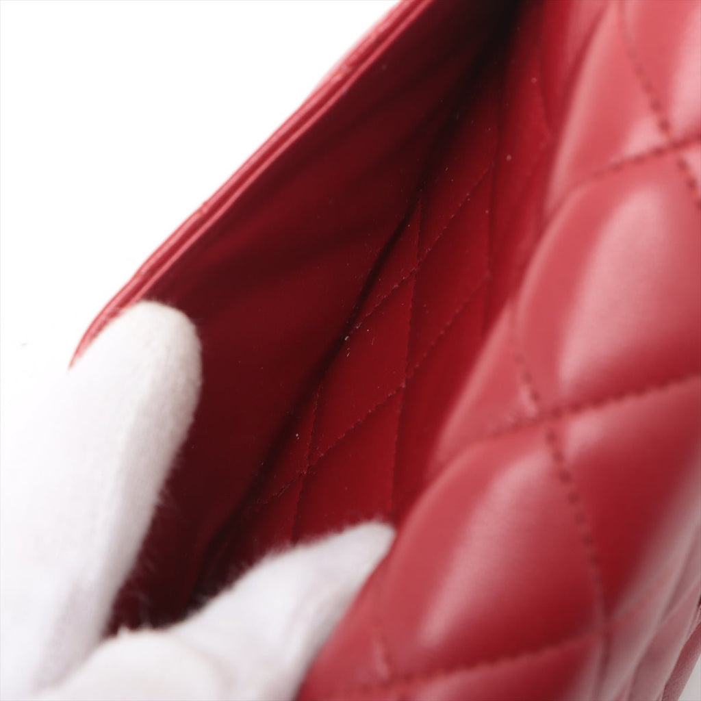 Second hand Chanel WOC Quilted Lambskin Leather 2 - Ways Flap Crossbody Raspberry Red - Tabita Bags