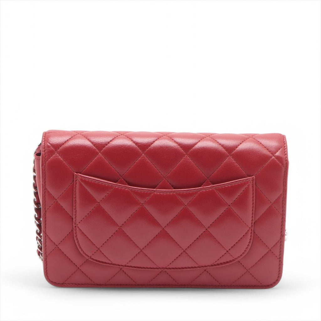 Second hand Chanel WOC Quilted Lambskin Leather 2 - Ways Flap Crossbody Raspberry Red - Tabita Bags