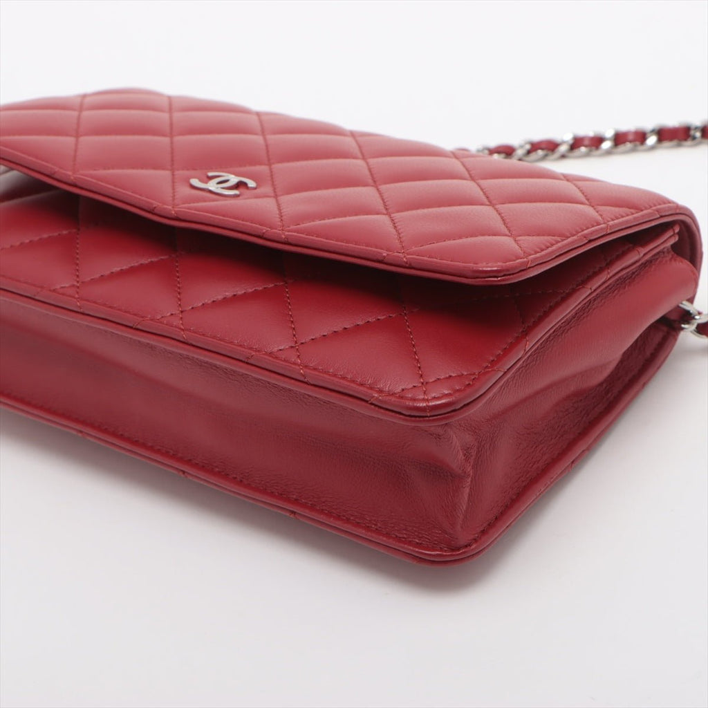 Second hand Chanel WOC Quilted Lambskin Leather 2 - Ways Flap Crossbody Raspberry Red - Tabita Bags