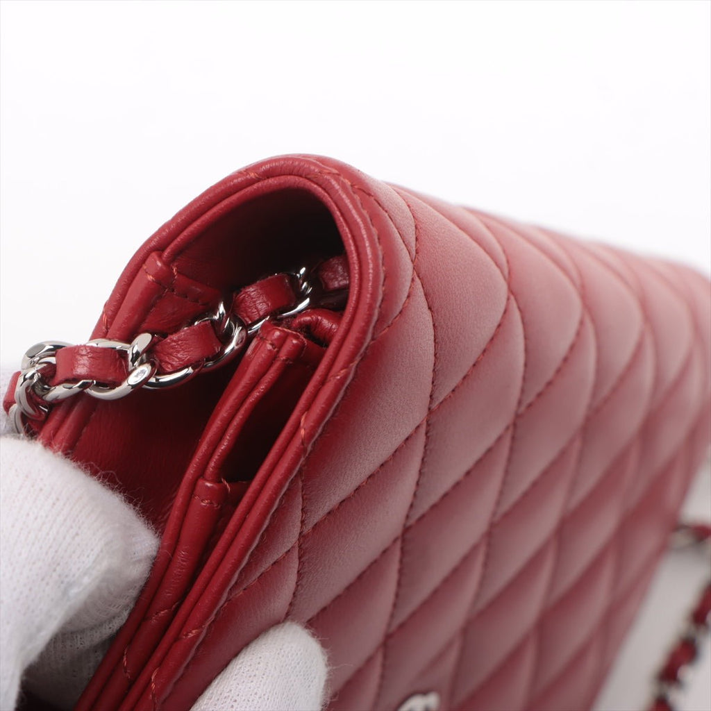 Second hand Chanel WOC Quilted Lambskin Leather 2 - Ways Flap Crossbody Raspberry Red - Tabita Bags