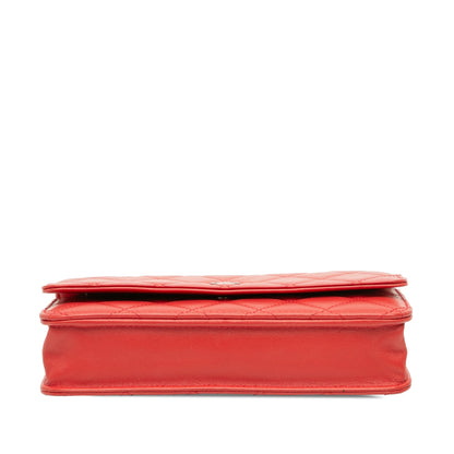 Second hand Chanel WOC Quilted Lambskin Leather 2 - Ways Flap Crossbody Red - Tabita Bags