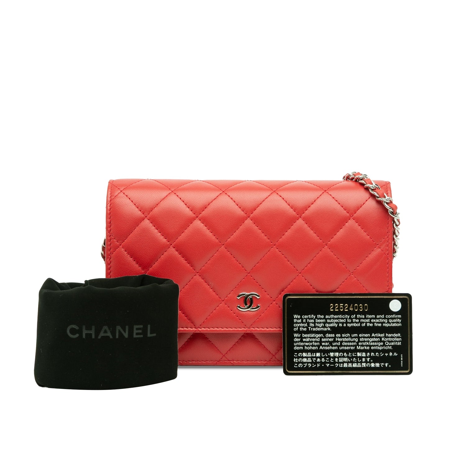 Second hand Chanel WOC Quilted Lambskin Leather 2 - Ways Flap Crossbody Red - Tabita Bags