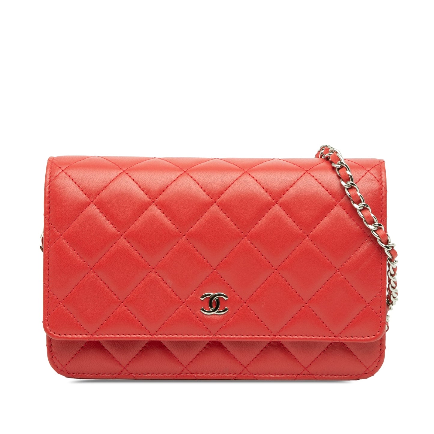 Second hand Chanel WOC Quilted Lambskin Leather 2 - Ways Flap Crossbody Red - Tabita Bags