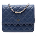 Second hand Chanel WOC Square Caviar Leather Quilted Flap Crossbody Blue - Tabita Bags