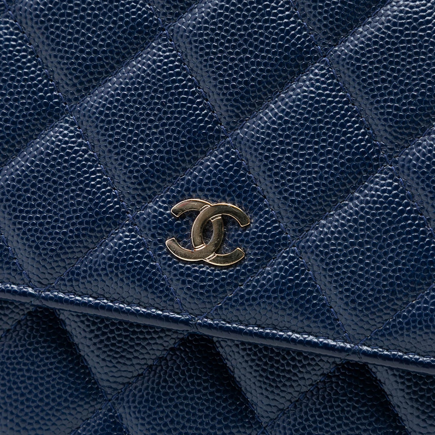Second hand Chanel WOC Square Caviar Leather Quilted Flap Crossbody Blue - Tabita Bags