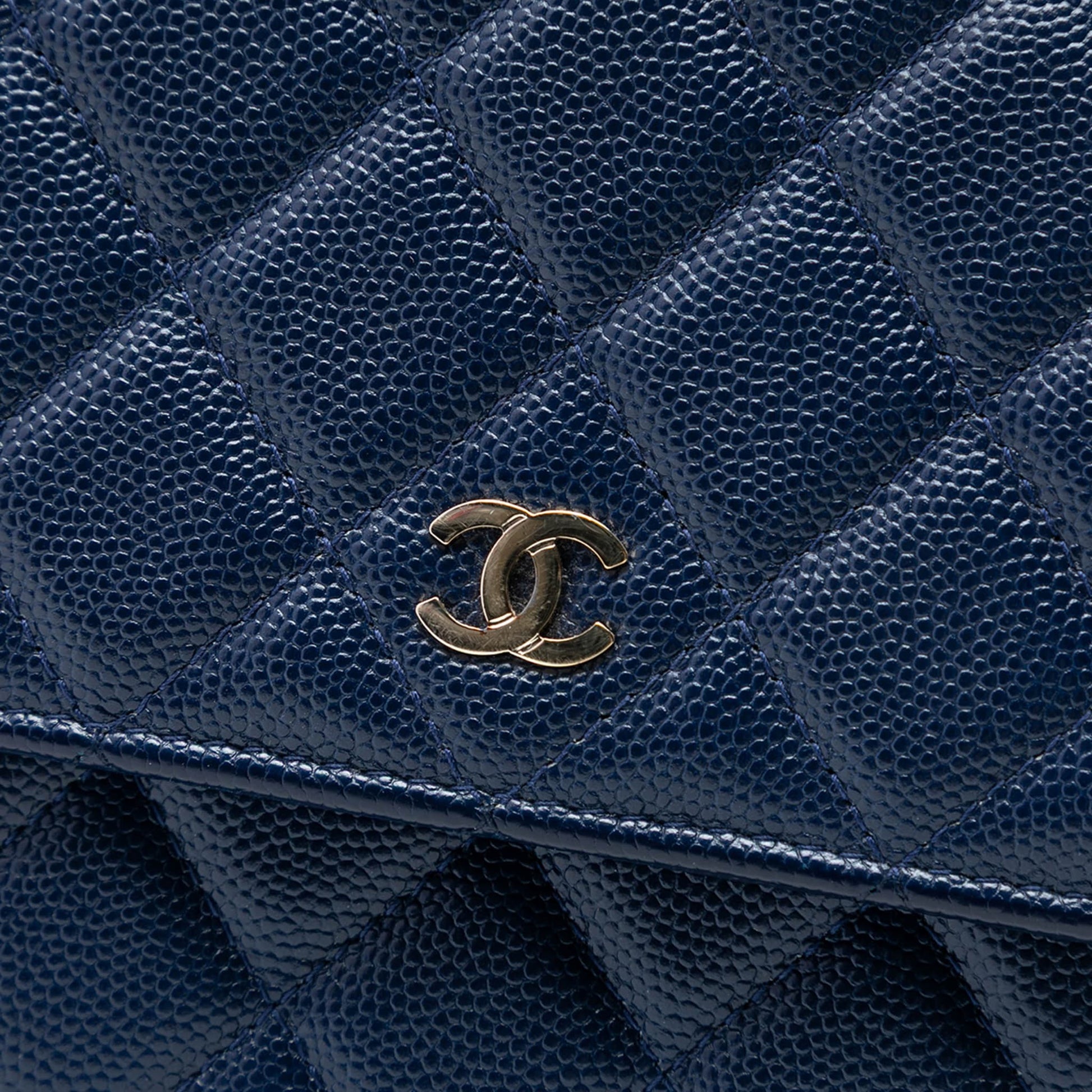 Second hand Chanel WOC Square Caviar Leather Quilted Flap Crossbody Blue - Tabita Bags